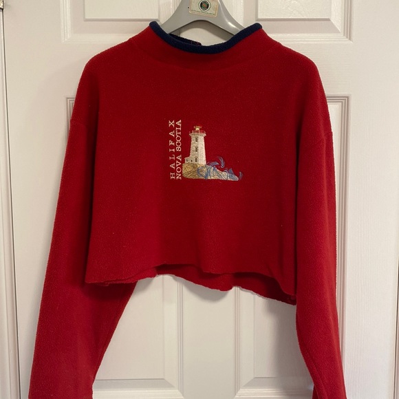 Vintage Sweaters - Vintage Cropped Fleece Halifax NS Sweater - L